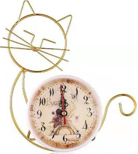 Katze Tischuhr mit Zeigern Gold
