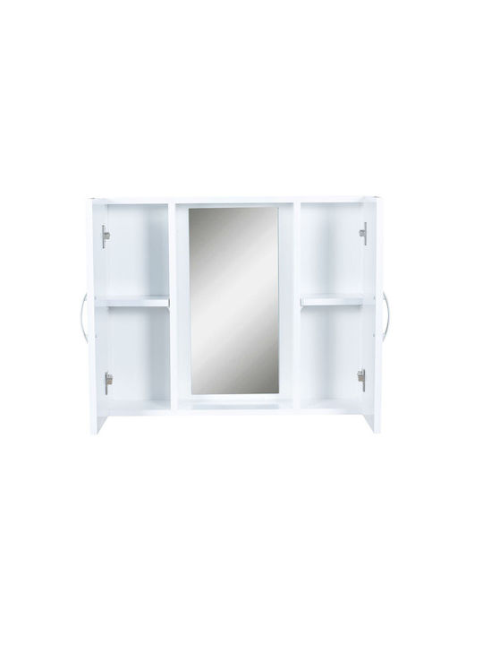 Sidirela Ορθογώνιος Καθρέπτης Μπάνιου από Μασίφ Ξύλο με Ράφι & Ντουλάπι 75x60cm Λευκός