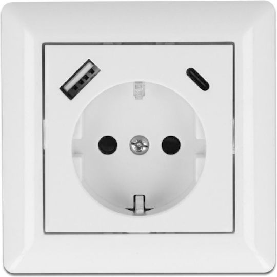DeLock Μονή Χωνευτή Πρίζα Ρεύματος με 2 Θύρες USB Λευκή