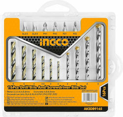 Ingco Set of 16 Drills HSS with Cylindrical Shank for Metal και Masonry