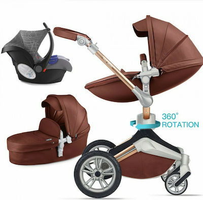 Hot Mom 3 σε 1 360° Adjustable 3 in 1 Baby Stroller Suitable for Newborn Coffee