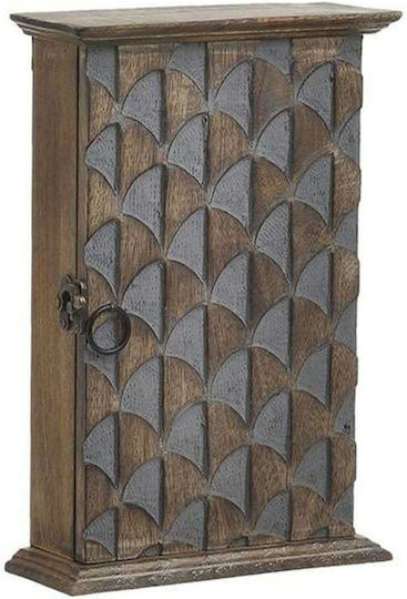 Inart Wooden Antique Natural and Gray Wall Key Hook with 6 Hooks 19x8x28cm