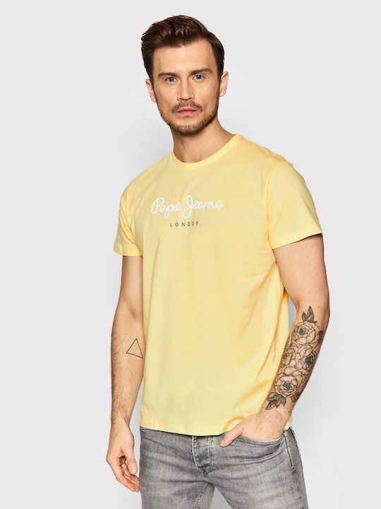 Pepe Jeans Ανδρικό T-shirt Κίτρινο με Λογότυπο
