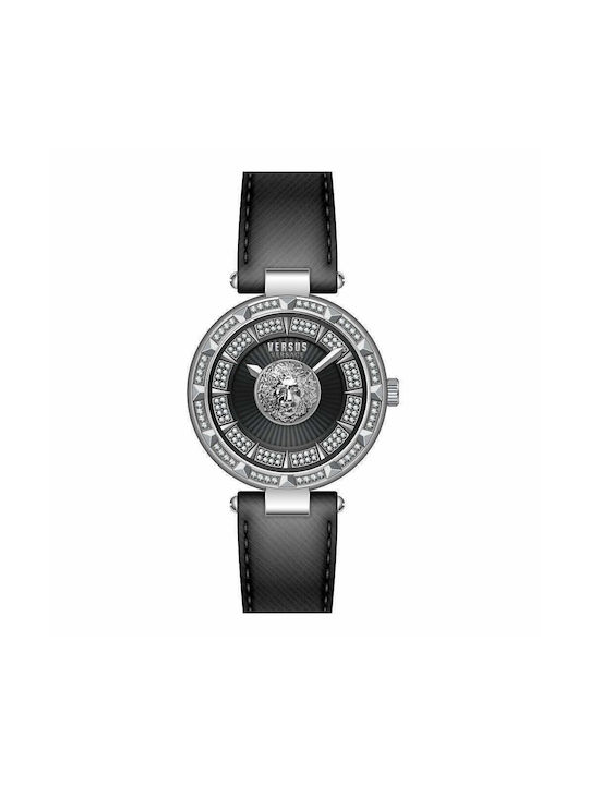 Versus by Versace Sertie N Crystal Uhr mit Schwarz Lederarmband