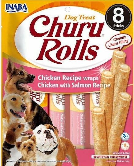 Inaba Churu Dog Rolls Dog Treat with Chicken and Salmon Chicken 12gr 8pcs