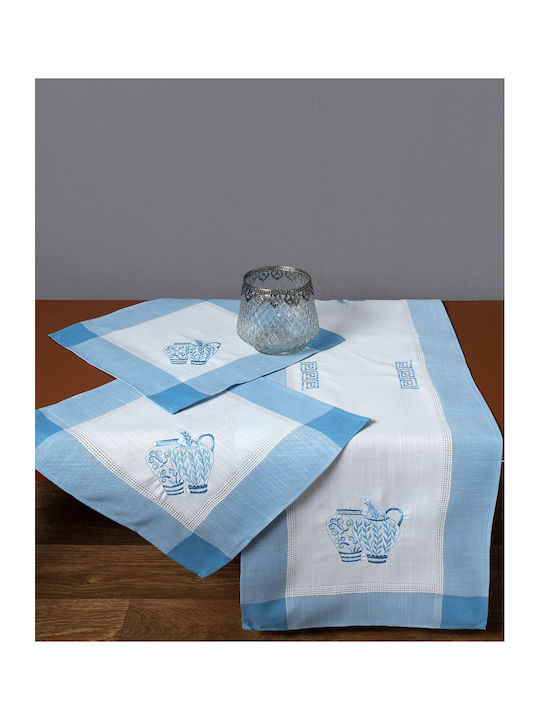 Silk Fashion 3741 Cotton & Polyester Checkered Tablecloth with Embroidery Μπλε 135x135cm