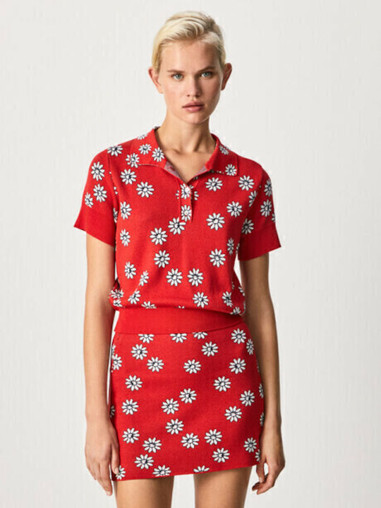 Priscilla Denim High-waisted Mini Skirt Floral Royal Red