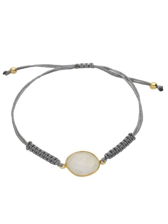 Bracelet with cord and semiprecious stone made of gold plated silver