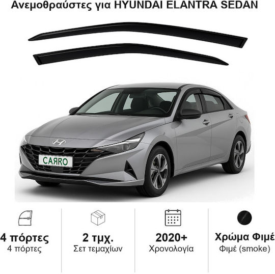 Heko Σετ Ανεμοθραύστες Αυτοκινήτου Μπροστινοί Σκούρο Φιμέ για Hyundai Elantra 2020 Sedan 2τμχ