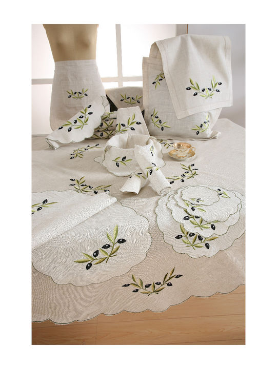 Silk Fashion Bg23b Cotton & Polyester Tablecloth Runner with Embroidery Ecru 40x90cm