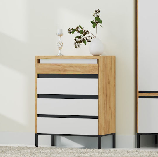 Palmor Wooden Chest of Drawers with 4 Drawers Χρυσό Δρυς / Λευκό 77x40x101cm