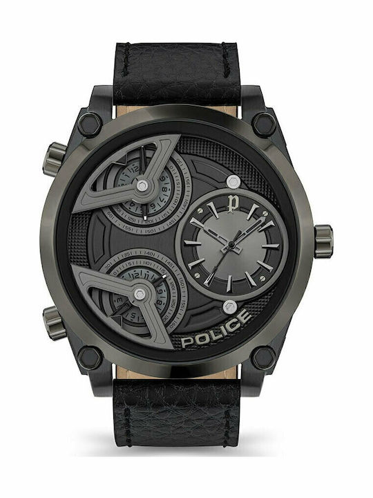 Police Wing Herrenuhr 51mm Chronograph Batterie mit Schwarz Lederarmband