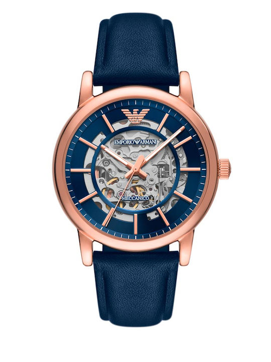 Emporio Armani Luigi Meccanico Ανδρικό Ρολόι 43mm Μπαταρίας με Μπλε Δερμάτινο Λουράκι