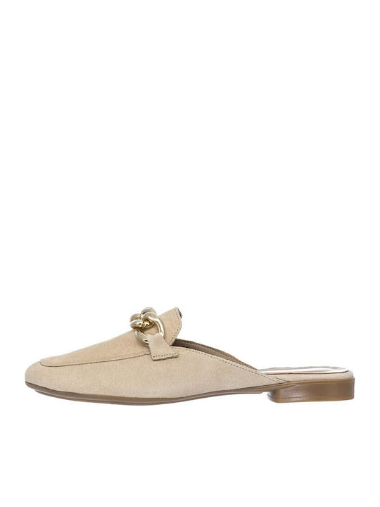 Flat Δερμάτινα Mules σε Μπεζ Χρώμα