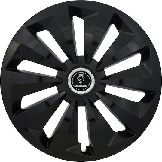 Jestic Car Hubcap Set Fox Ring with Saab Emblem 15" 4pcs Black