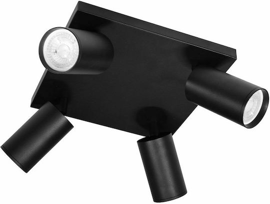 Vivalux SP714-4SQ Σποτ με 4 Φώτα και με Ντουί GU10 σε Μαύρο Χρώμα