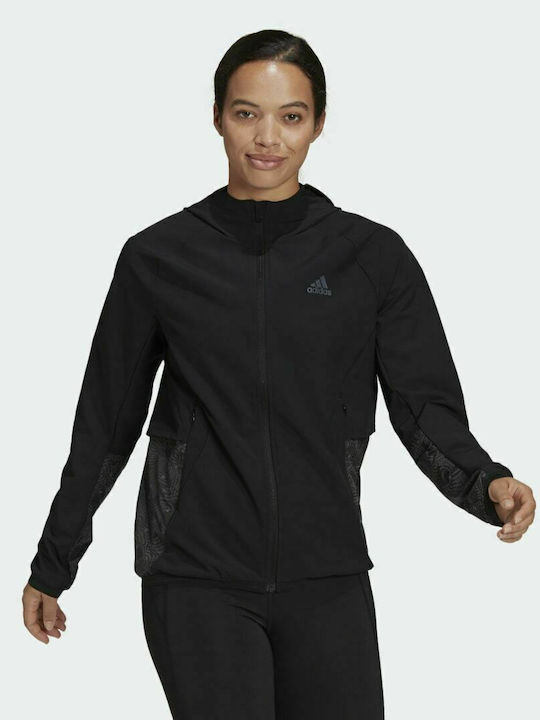 Adidas Fast Radically Reflective Γυναικείο Μπουφάν Running Αδιάβροχο Μαύρο