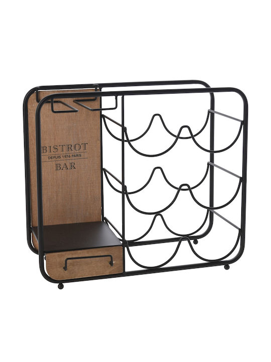 Excellent Houseware Cu picioare Cămară de Băuturi Metal pentru 6 Sticle Negru-Cafea 35x15x31εκ.