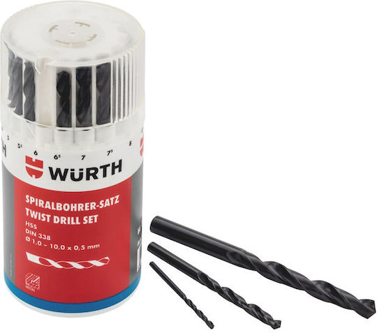 Wurth Set of 19 Drills HSS with Cylindrical Shank for Metal