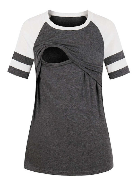 Short-sleeved Breastfeeding Blouse (Grey) (polyester-cotton)