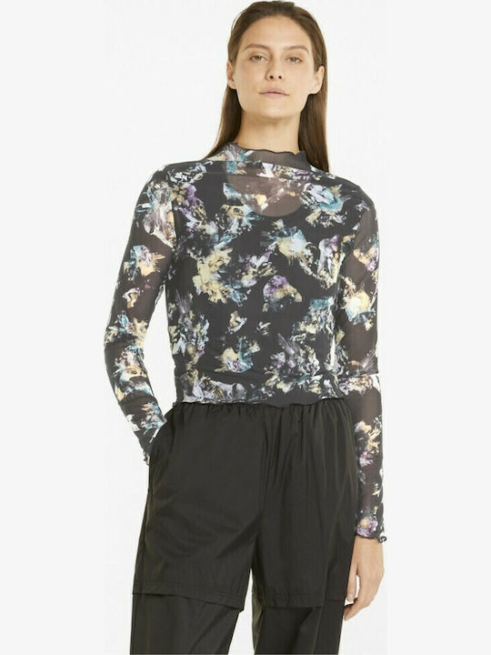 Crystal Galaxy Bluza Damă Sport Mânecă Lungă Transparentă Neagră