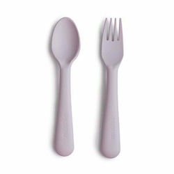 Mushie Baby Set with Fork made of Silicone for 12+ months Lilac 2pcs