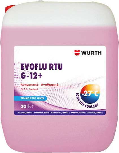 Wurth Evoflu RTU Антифриз за охладителна течност Автомобил G12+ -27°C Розов Цвят 20лт
