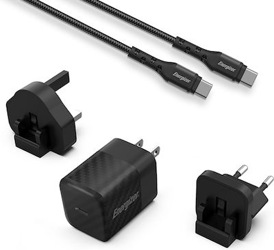 Energizer Ladegerät GaN mit USB-C Anschluss und Kabel USB-C 20W Stromlieferung Schwarzs (A20MUC)