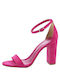 Sante Suede Women's Sandals with Ankle Strap Fuchsia with Chunky High Heel