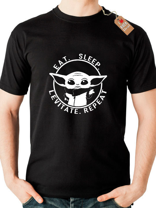 Baby Yoda, Eat Sleep Levitate Repeat Tricou Războiul Stelelor Negru Bumbac ST2000YOD