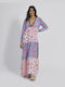 Ble Resort Collection Maxi Καλοκαιρινό All Day Φόρεμα Βαμβακερό Blue/Pink/Red