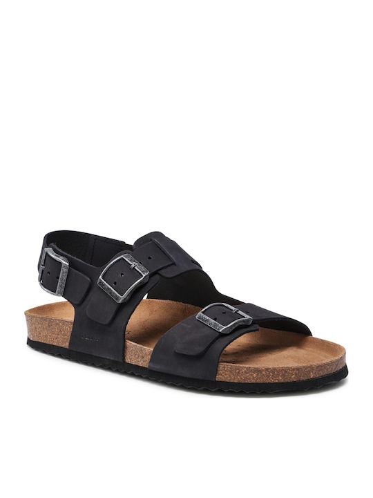 Sandal Ghita Δερμάτινα Ανδρικά Σανδάλια σε Μαύρο Χρώμα