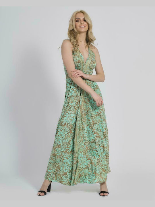 Ble Resort Collection Maxi Καλοκαιρινό All Day Φόρεμα Αμάνικο Turquoise/Brown