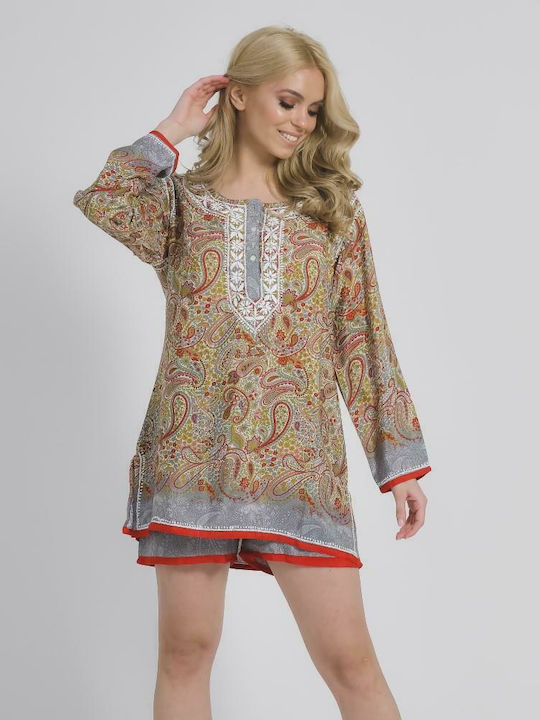 Ble Resort Collection Γυναικείο Κοντό Καφτάνι Παραλίας Καφέ