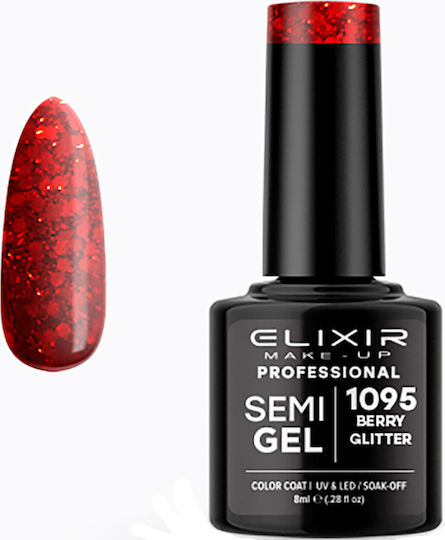 Elixir Semi Gel Ημιμόνιμο Βερνίκι Νυχιών 1095 Berry Glitter με Glitter 8ml