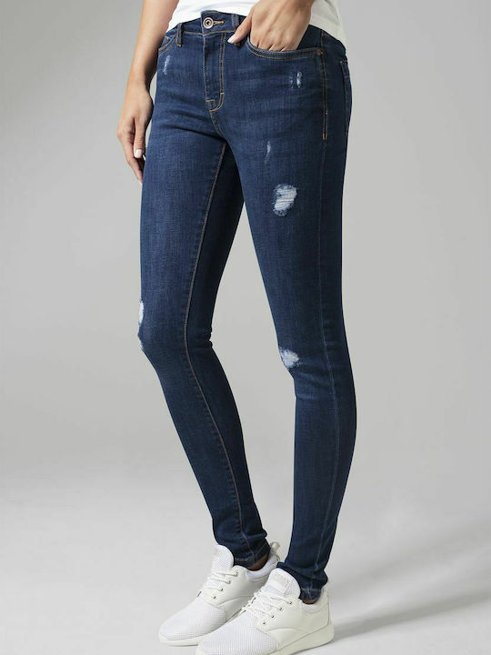 Hoch tailliert Damenjeans mit Rissen Dark Blue