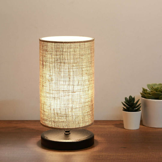 Megapap Huls Wood Table Lamp for Socket E14 with Brown Shade and Black Base