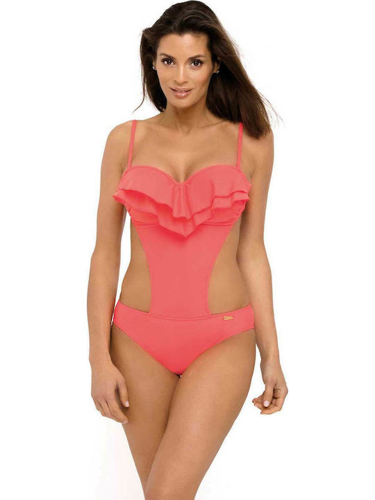 Belinda Strapless Swimsuit with Openings Orange
