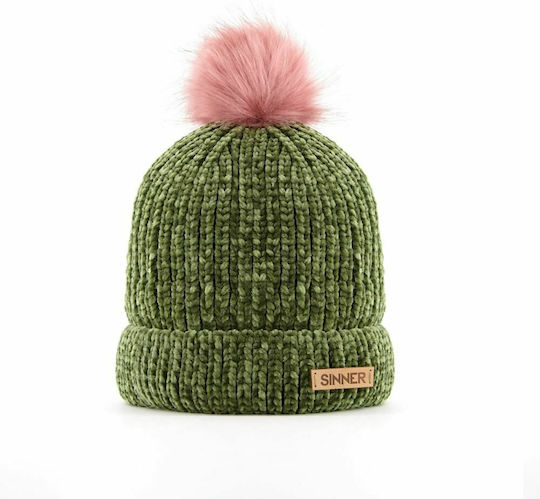Connor Pom Pom Beanie Unisex Beanie mit Rippstrick in Grün Farbe