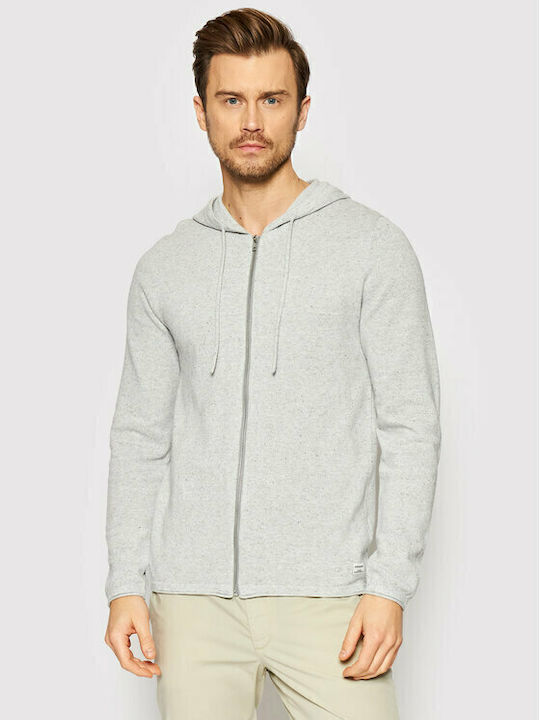 Ανδρική Ζακέτα Πλεκτή με Κουκούλα Light Grey Melange