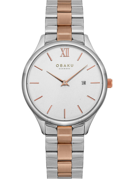 Obaku Vibe Lille Mistyrose Γυναικείο Ρολόι 37mm Μπαταρίας με Μεταλλικό Μπρασελέ Ασημί/Ροζ χρυσό