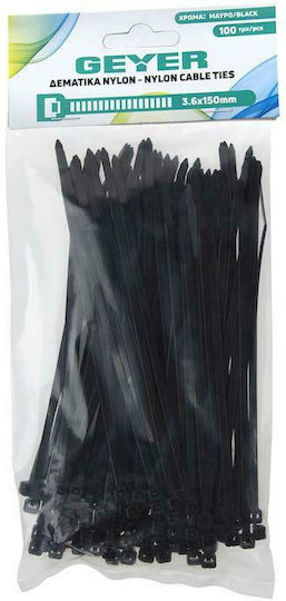 Geyer Plastic Cable Ties 150mmx3.6mm In Black Colour 100 Pieces G3.6CT150B