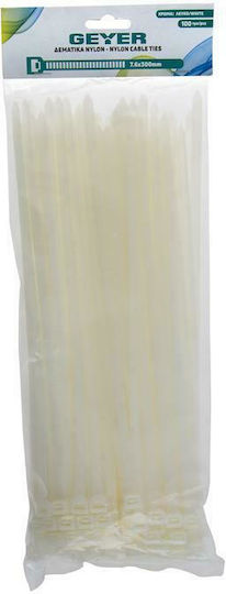 Geyer Δεματικά Καλωδίων Πλαστικά 300mmx7.6mm σε Λευκό χρώμα (100τμχ) (G7.6CT300W)