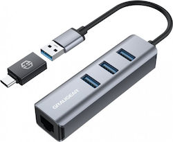 Graugear USB Hub 3 Θυρών (USB-A / USB-C) + LAN G-HUB31L-AC