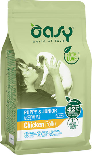 Oasy World Of Love 12kg Trockenfutter für Welpen mittlerer Rassen mit Huhn
