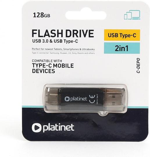 Platinet C-Depo 128GB USB 3.0 Stick με σύνδεση USB-A & USB-C Μαύρο