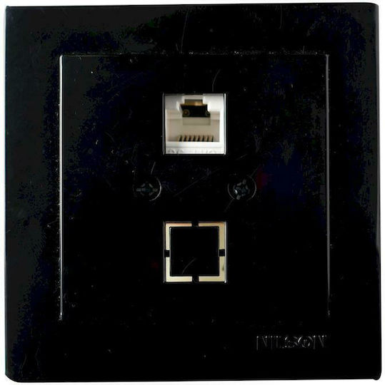 Geyer Διπλή Πρίζα Δικτύου RJ45 με Πλαίσιο Τύπου Cat5 σε Μαύρο Χρώμα 24301044