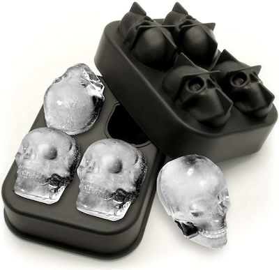 Skull Silicone Ice Cube Tray Skull 4 Slots with Lid Black