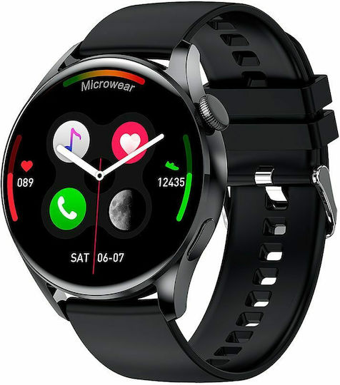 Microwear Wear 3 Pro 46mm Smartwatch με Παλμογράφο (Μαύρο)