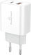Powertech Încărcător Fără Cablu cu Port USB-A și Port USB-C 20W Livrarea energiei / Quick Charge 3.0 Albς (PT-977)